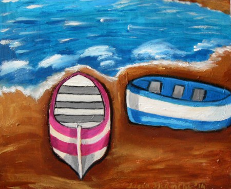 Barche ( tecnica mista; materico ed oli su tela). 2014