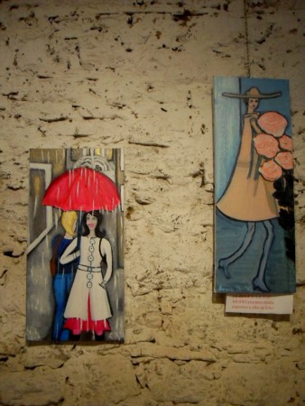 " Sotto l'ombrello" e "Le rose e la top-model". Tecnica mista su tela; materico ed oli. 2014  