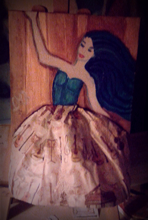 La fata della musica. 2015. Tra scultura e pittura.Tecnica mista( materico ed olio su tela). cm 30X20rr