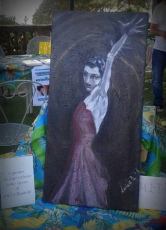 Cortona, Piazza Garibaldi, Incontri con autori, organizzata da Lbreria Le Storie. Ospite "Medea", olio su tela.